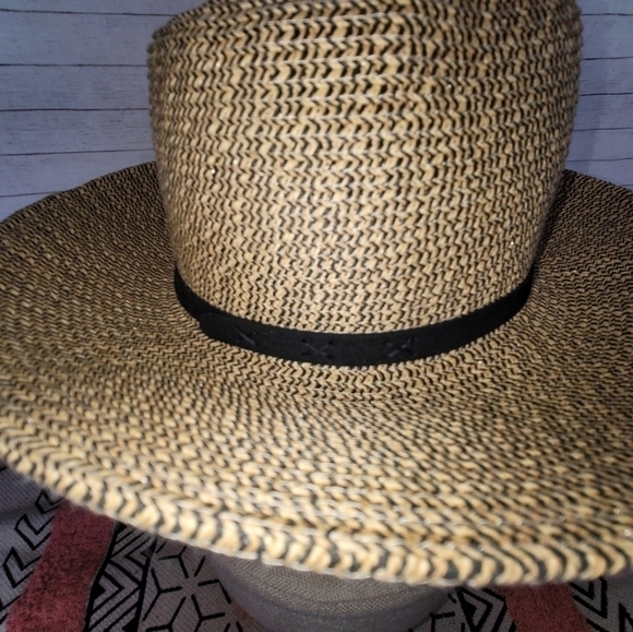 WIDE BRIM FEDORA SUN HAT, W BLACK HATBAND - Picture 8 of 15